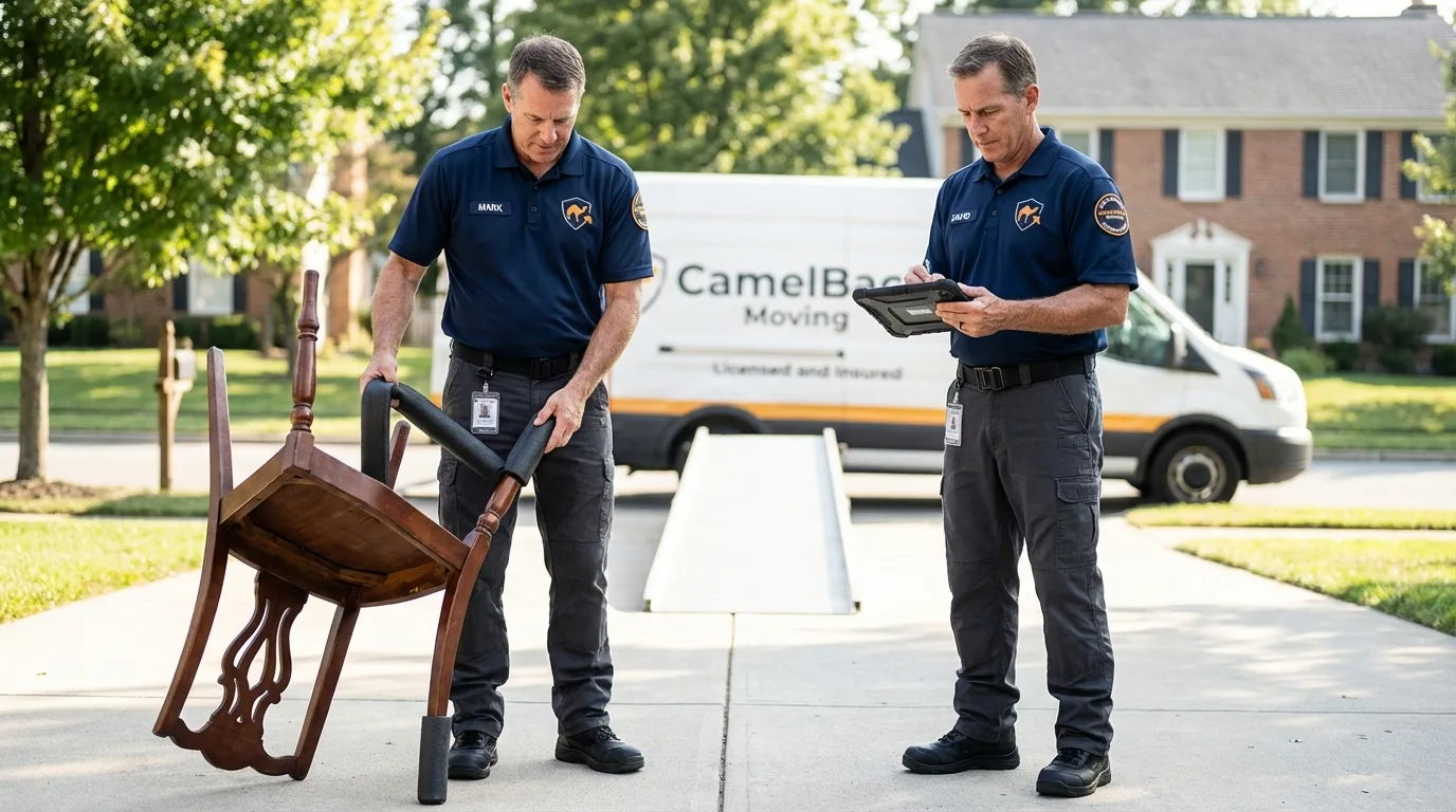 Movers inspecting furniture for damage prevention before loading in Dry Ridge, KY