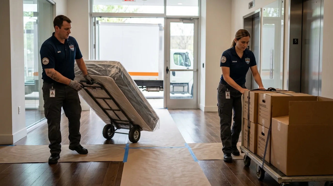 Professional apartment movers loading elevator in Dry Ridge, KY